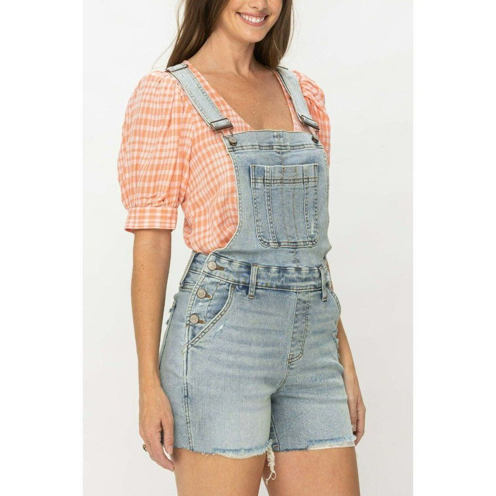 Judy Blue The Daisy Distressed Denim Overall Shorts S-XL New 15210 - Picture 2 of 13
